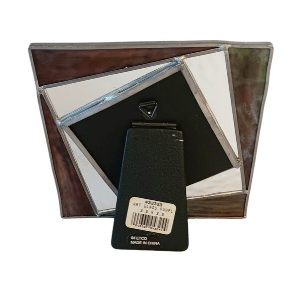 Vintage Purple Slag & Clear Stained Glass Photo Frame 5.5" Fits 3.5" Photo Fetco - Picture 3 of 9